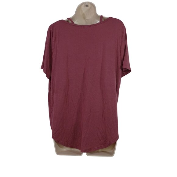 Lot of 2 Charlotte Russe V-Neck Jersey Knit Tops Women Size L Red Mauve Strappy - Picture 5 of 10